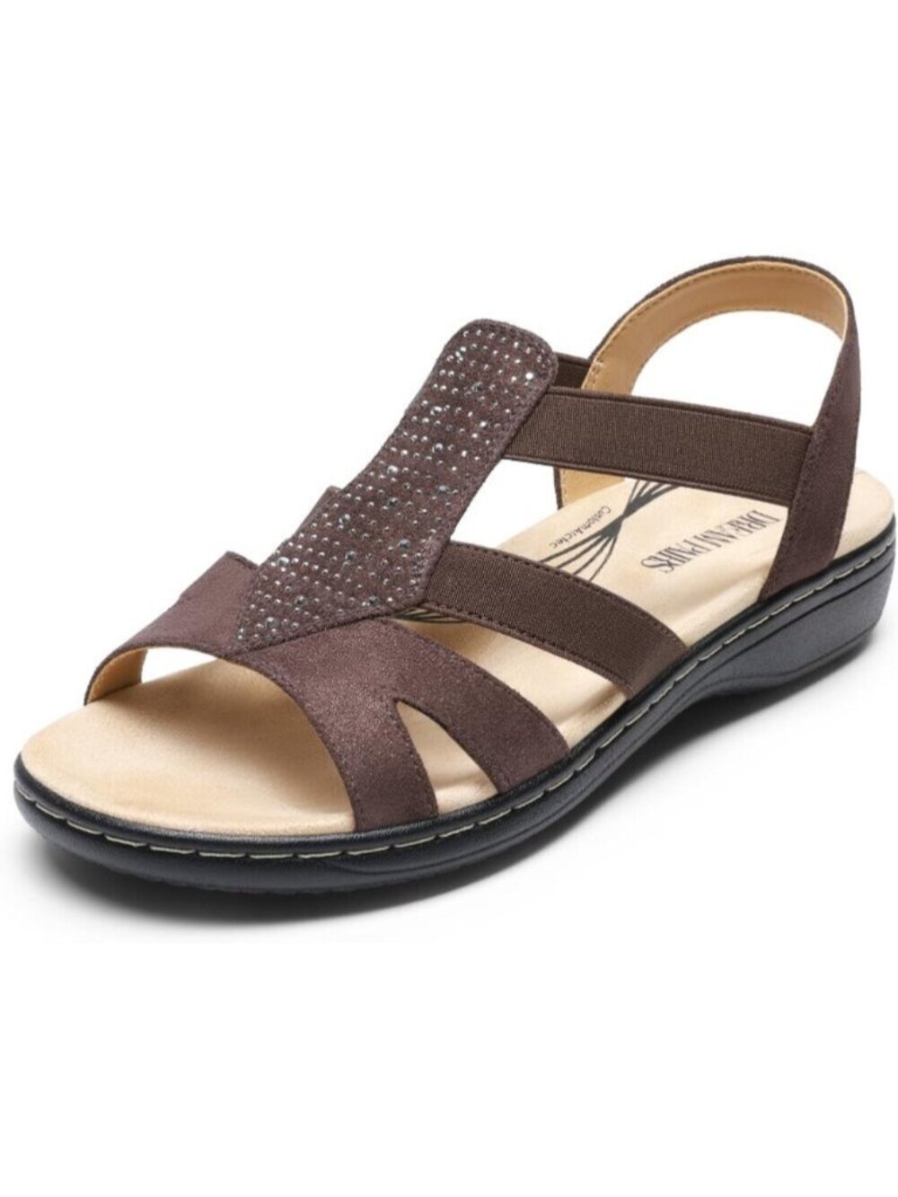 Women's Brown Open Toe Dressy Elastic Stretchy Strap Arch Support Flat Sandals